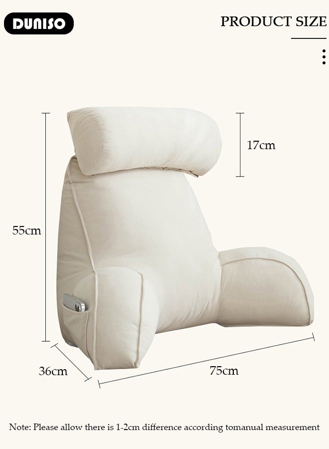 DUNISO Reading Pillow,Back Support Pillow with Detachable Neck Roll,Large Back Pillow for Sitting Up in Bed,Sit Up Pillow for Bed Chair with Arms, Pockets and Washable Cover for Reading,Watching TV,Gaming,Relaxing  - Image 4