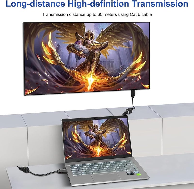 NALACAL كابلات تمديد HDMI وكابلات تحويل شبكة من نوع Ethernet Cat5e من NALACAL، تدعم دقة عرض 1080P، مدى توصيل يصل إلى 60 متر، عبوة تحتوي على زوج من الكابلات - Image 2