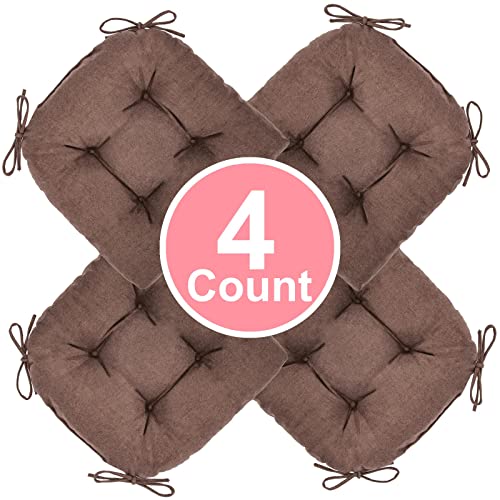 JAMPAYANG Chair Cushion, Chair Cushions for Dining Chairs, Chair Pads and Mat with Ties for Indoor Kitchen Seat and Desk (Dark Coffee, 4 Count - 17 x 16 in) - Image 2