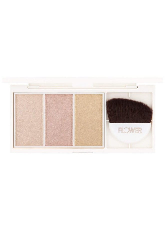 Flower Beauty - FLOWER Beauty By Drew Barrymore Shimmer + Strobe Highlighting Palette - Glowing Bronzer Powder Kit For Face + Blendable Coverage - Skintones + 3 Enhancing Colors (Strobe Brush) Included - Champagne Shimmer - Image 1