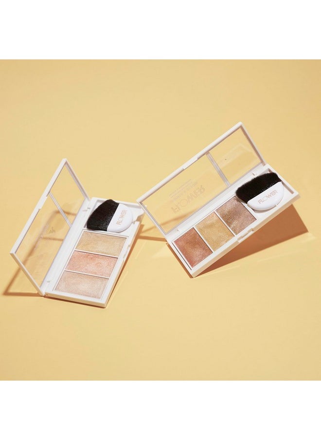 Flower Beauty - FLOWER Beauty By Drew Barrymore Shimmer + Strobe Highlighting Palette - Glowing Bronzer Powder Kit For Face + Blendable Coverage - Skintones + 3 Enhancing Colors (Strobe Brush) Included - Champagne Shimmer - Image 1