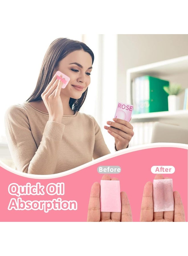 MAYCREATE® 200Pcs Blotting Paper for Oily Face, Oil Absorbing Sheets for Face, Natural Rose Oil Absorbing Paper for Face, Travel Compact Face Wipes for Oily Skin, with Mirror & Puff for Men Women - Image 3