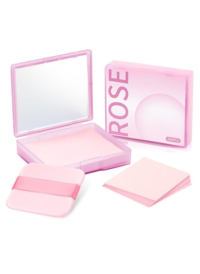 MAYCREATE® 200Pcs Blotting Paper for Oily Face, Oil Absorbing Sheets for Face, Natural Rose Oil Absorbing Paper for Face, Travel Compact Face Wipes for Oily Skin, with Mirror & Puff for Men Women - Image 1
