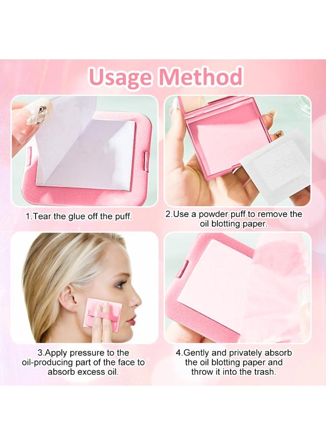 MAYCREATE® 200Pcs Blotting Paper for Oily Face, Oil Absorbing Sheets for Face, Natural Rose Oil Absorbing Paper for Face, Travel Compact Face Wipes for Oily Skin, with Mirror & Puff for Men Women - Image 2