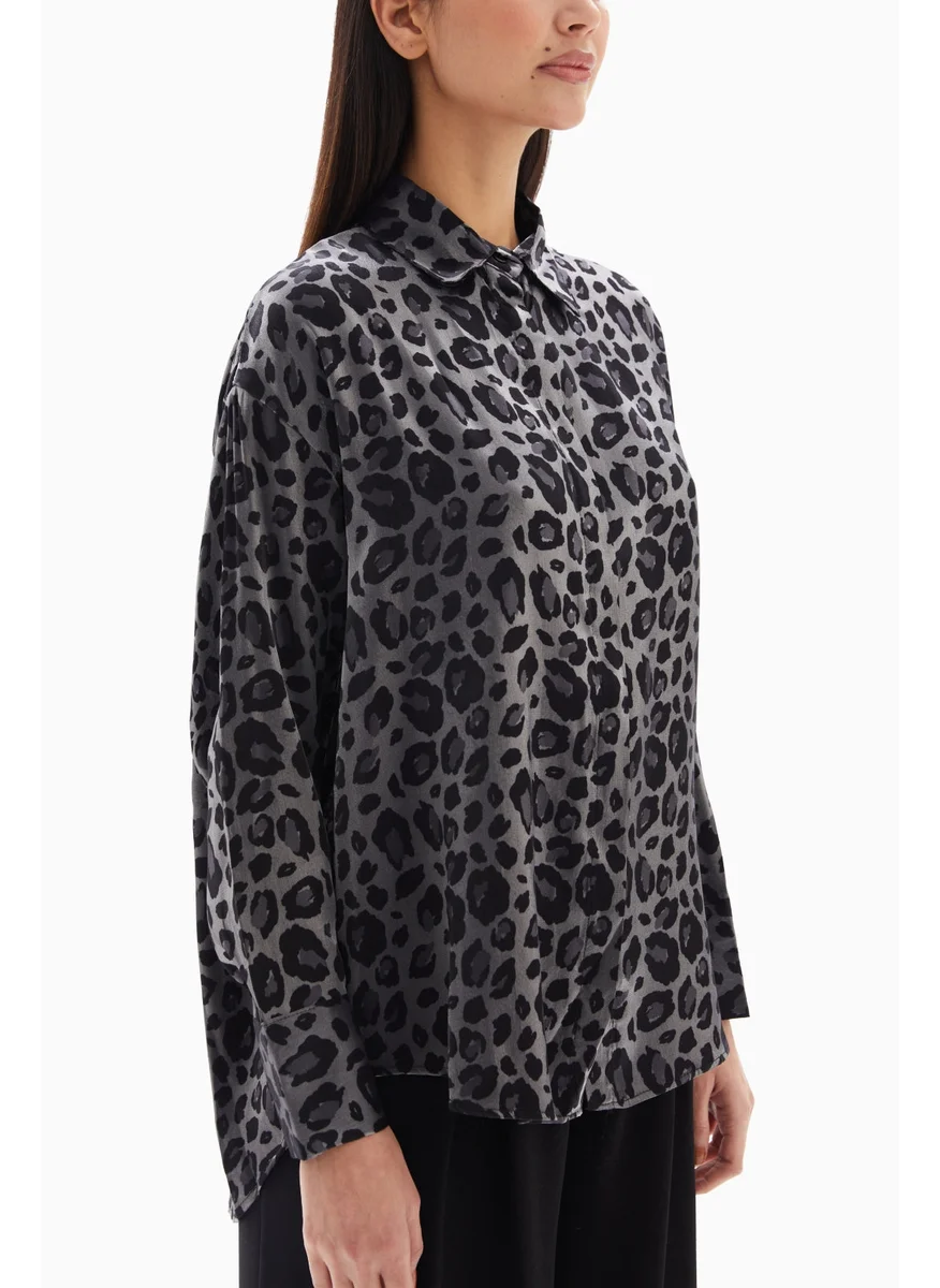 وي كرييت Grey Leopard Print Blouse By WECRE8