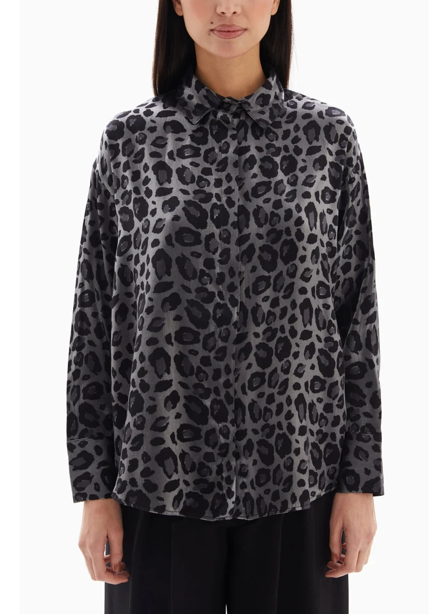 وي كرييت Grey Leopard Print Blouse By WECRE8