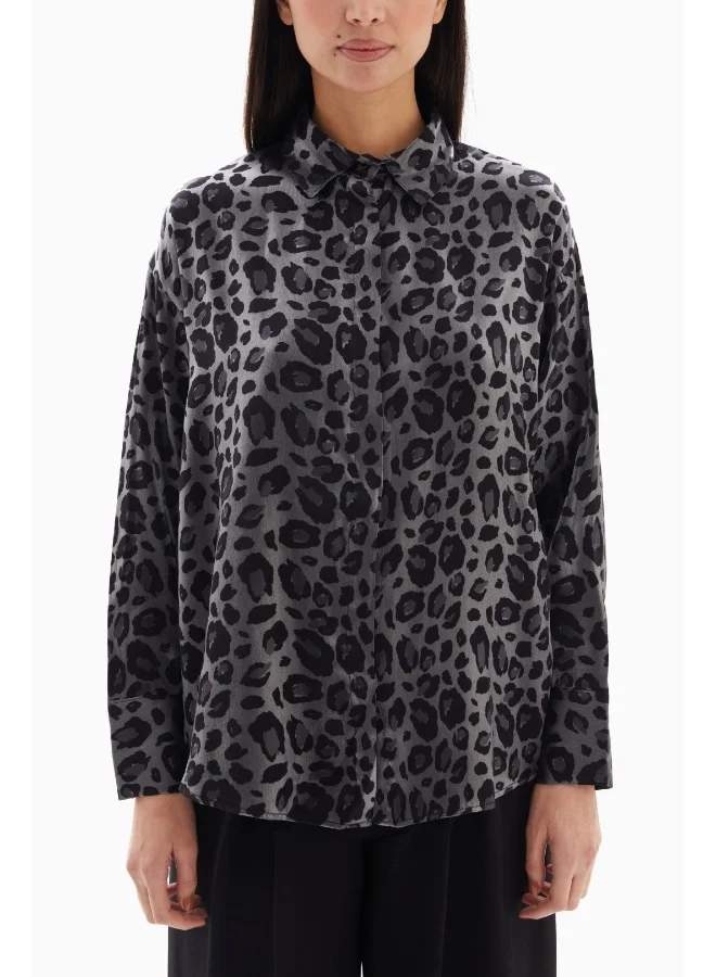 Wecre8 Grey Leopard Print Blouse