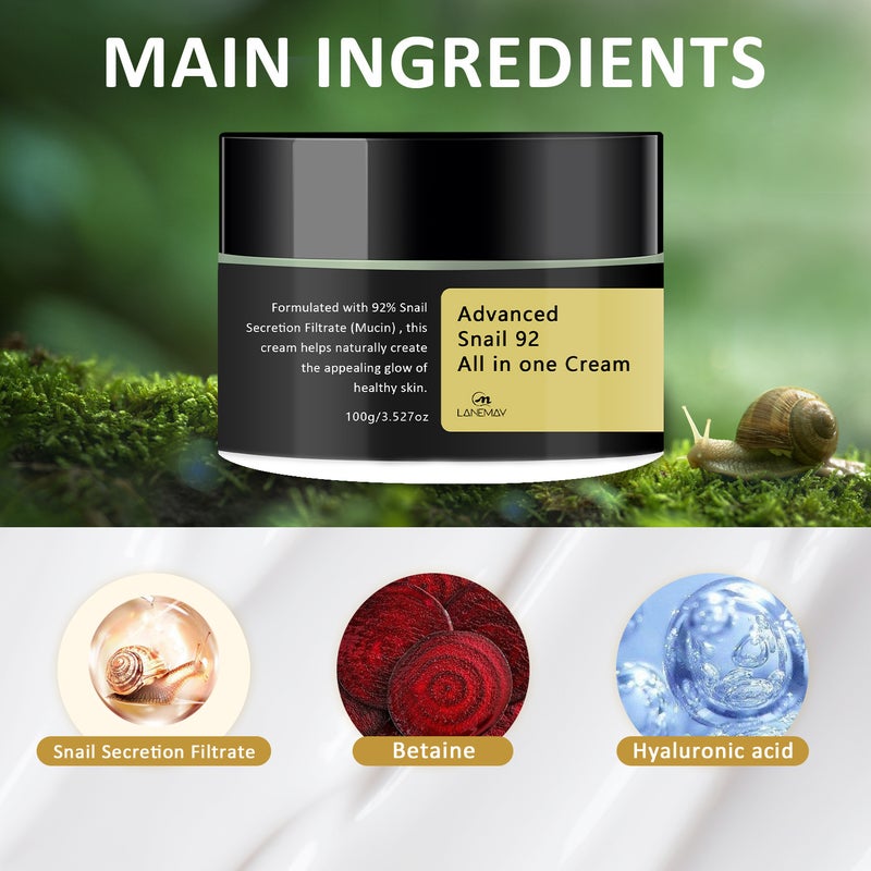 LANEMAY Advanced Snail 92 Cream - Hydrating Collagen Facial Moisturizer, 100g - Image 2