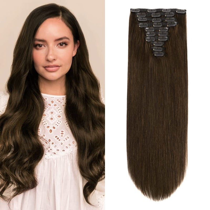 FAAAL 22 Clip in Human Hair Extensions Full Head 200g 10 Pieces 22 Clips Chocolate Brown Double Weft Brazilian Real Remy Hair Extensions Thick Straight 22 200g4