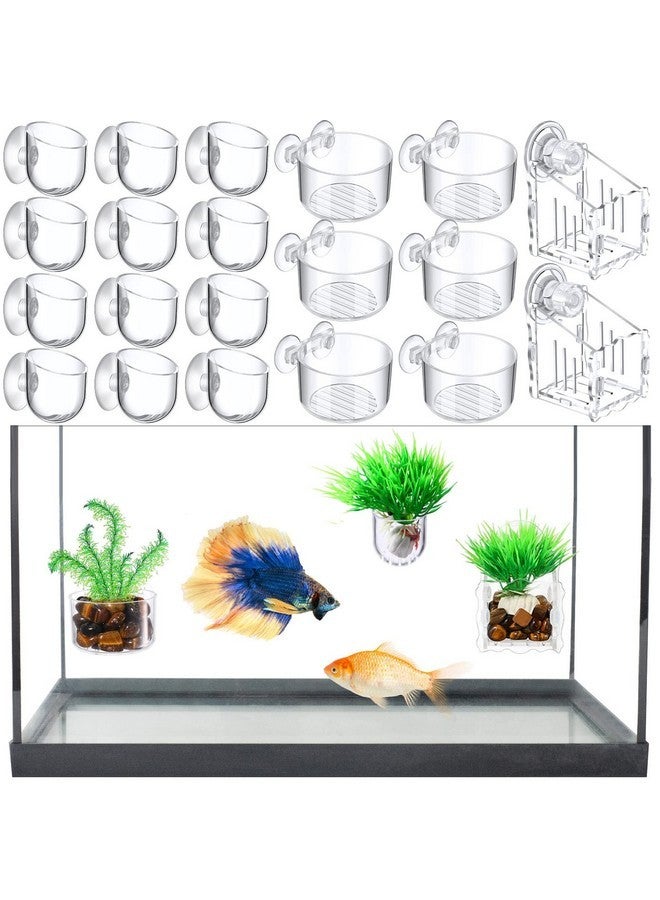 Potchen 20 Pcs Aquatic Plant Cups with Hole Transparent Acrylic Aquatic Plant Pot with Suction Cups Aquarium Aquatic Planter Aquarium Plant Holder Fish Tank Aquascape Decoration, 3 Shapes - Image 1