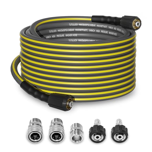 TUTULUCK Flexible Pressure Washer Hose 50FT 14 Kink Resistant 3600 PSI Power Washer Hose Extension with M22 and 38 Quick Connection Kit for Gas and Electric Pressure Washers - Image 1