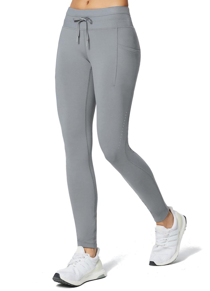 baleaf Fleece Lined Leggings Women Thermal Warm Winter Tights Waterproof High Waisted Ski Hiking Pants Gear with Pockets Grey L - Image 1