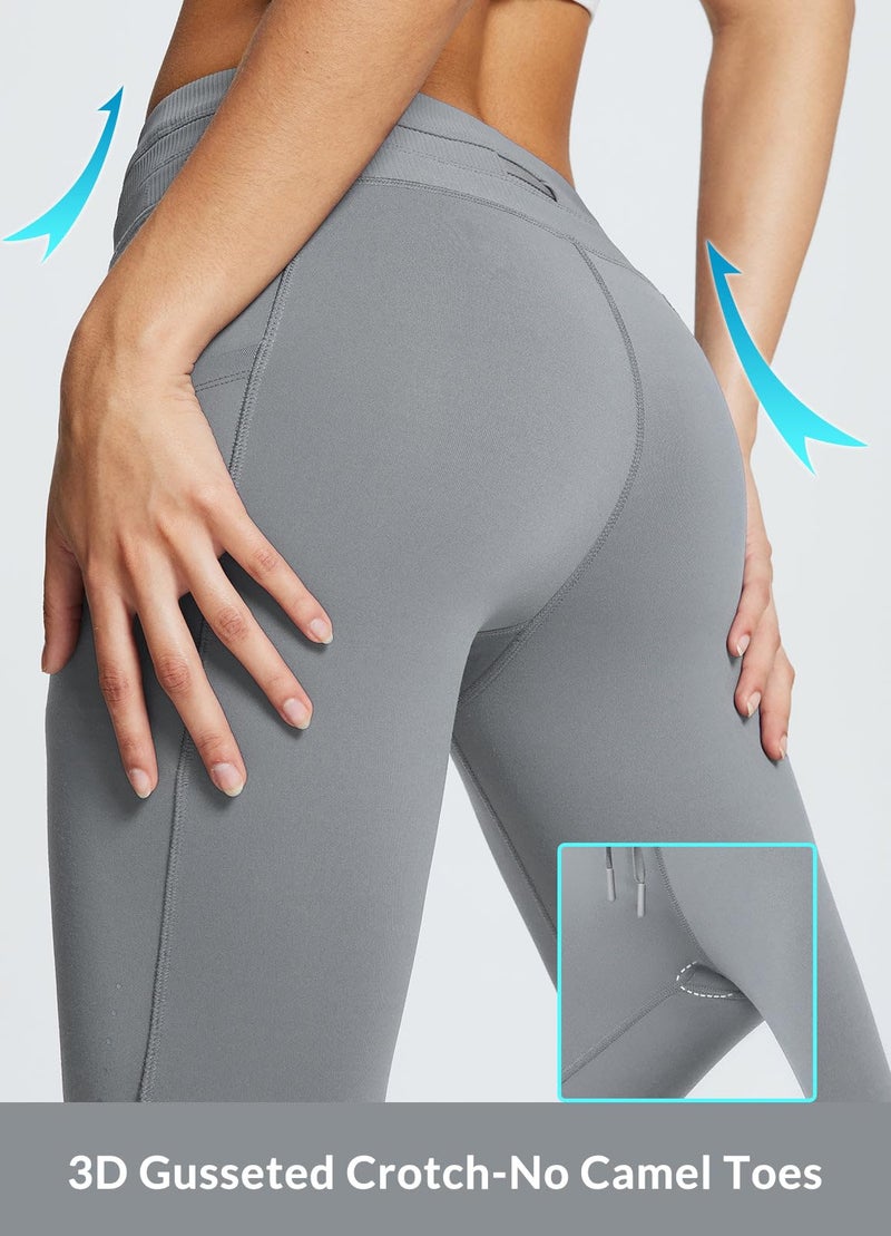 baleaf Fleece Lined Leggings Women Thermal Warm Winter Tights Waterproof High Waisted Ski Hiking Pants Gear with Pockets Grey L - Image 5