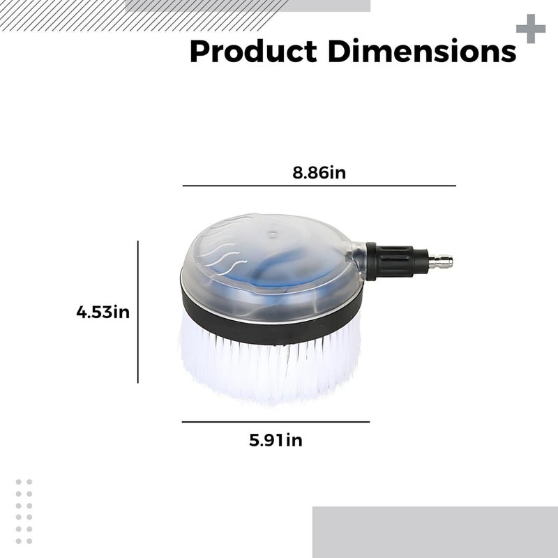 5.9 in Wash Brush with 1/4 Quick Connector, High-Pressure Water Gun Attachment, Auto Rotating Brush Head, Soft Bristles, Car/Home Use - Image 2