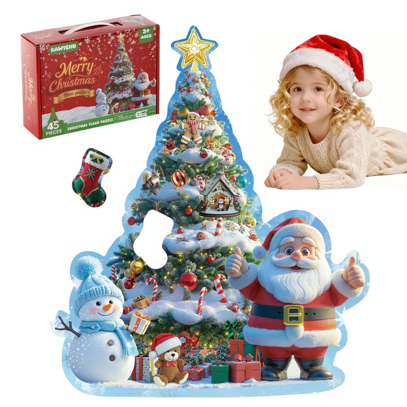 Kawyehu Floor Puzzles for Kids Ages 35 Christmas Puzzles for Toddler Ages 46 45 Pieces Jumbo Puzzles with Box Christmas Toys for Gifts 38 Years Old - Image 3