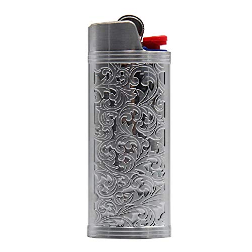 Lucklybestseller Metal Lighter Case Cover Holder Vintage Floral Stamped for BIC Full Size Lighter J6 - Image 2