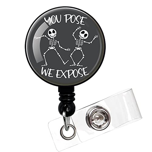 zcyhtqp You Pose We Expose,Funny Badge Reel，Retractable ID Card Badge Holder with Alligator Clip，Funny Tech Radiology Badge Holder Medical MD RN Nurse Office Worker Name ID Card Décor - Image 1
