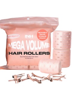 INH INH Hair Rollers  Volumizing Velcro Rollers Set for 90s Blowout Look  12 pc Self Grip Ceramic Thermal Hair Rollers wClips for Volume  Styling  4 Large 4 Medium  4 Small Curlers 