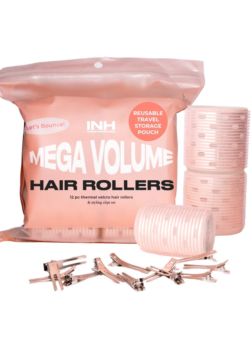 INH INH Hair Rollers  Volumizing Velcro Rollers Set for 90s Blowout Look  12 pc Self Grip Ceramic Thermal Hair Rollers wClips for Volume  Styling  4 Large 4 Medium  4 Small Curlers 
