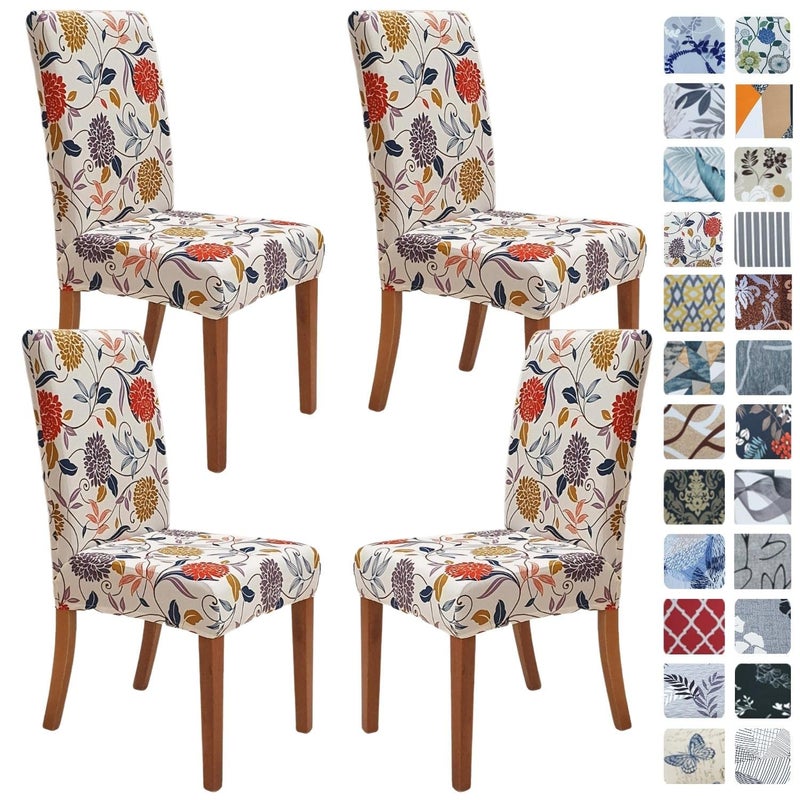 SPRINGRICO Chair Covers for Dining Room Set of 4 Stretch Dining Chair Cover Washable Spandex Kitchen Parsons Chair Slipcovers Removable Seat Protector for Home or Party 4 Pack FLORAL4