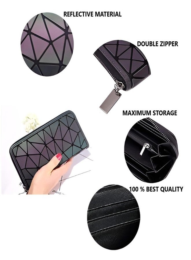 ANESHA Reflective Large Capacity Clutch Luminous Wallet for Girls, Geometric and Fun - Image 4