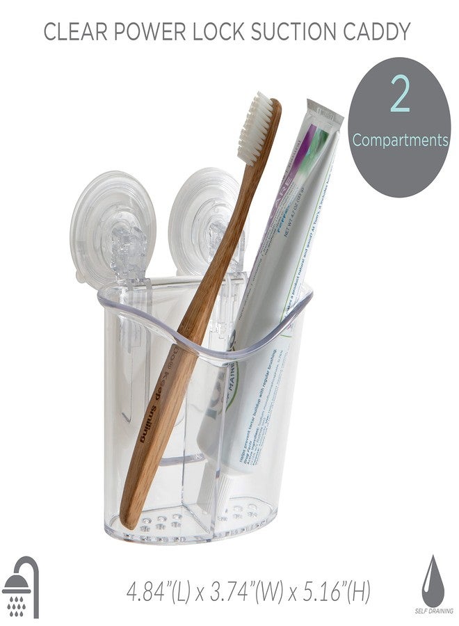 Bath Bliss Clear Dimensions: 4. 9" x 3. 75 | Bathroom Organization Power Lock Suction, 2 Compartment Holder - Image 3