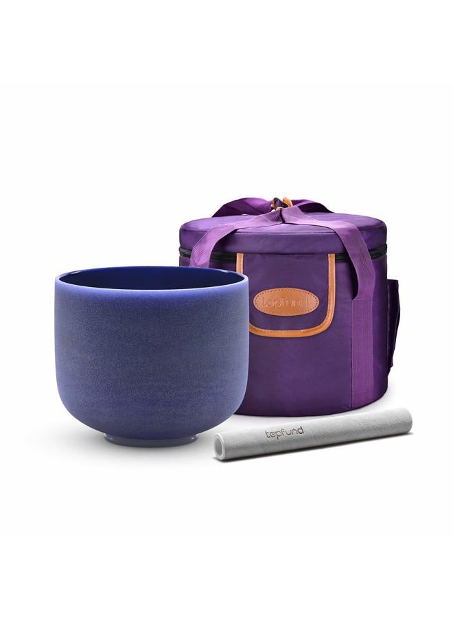 TOPFUND Indigo Colour A Third Eye Chakra Frosted Quartz Crystal Singing Bowl 20cm - Image 1