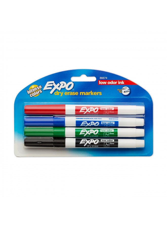 EXPO 86674K Low-Odor Dry Erase Markers, Fine Point, Assorted Colors, 4-Count