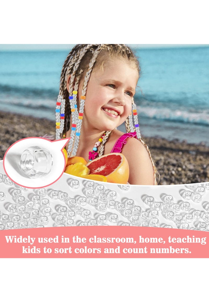 Excefore 1000+ Pcs Pony Beads Bulk - Plastic Bracelet Beads 6x9mm Crystal White Clear Pony Beads for Braids DIY Crafts Key Chai Jewelry Making Home Decor Beads - Image 2