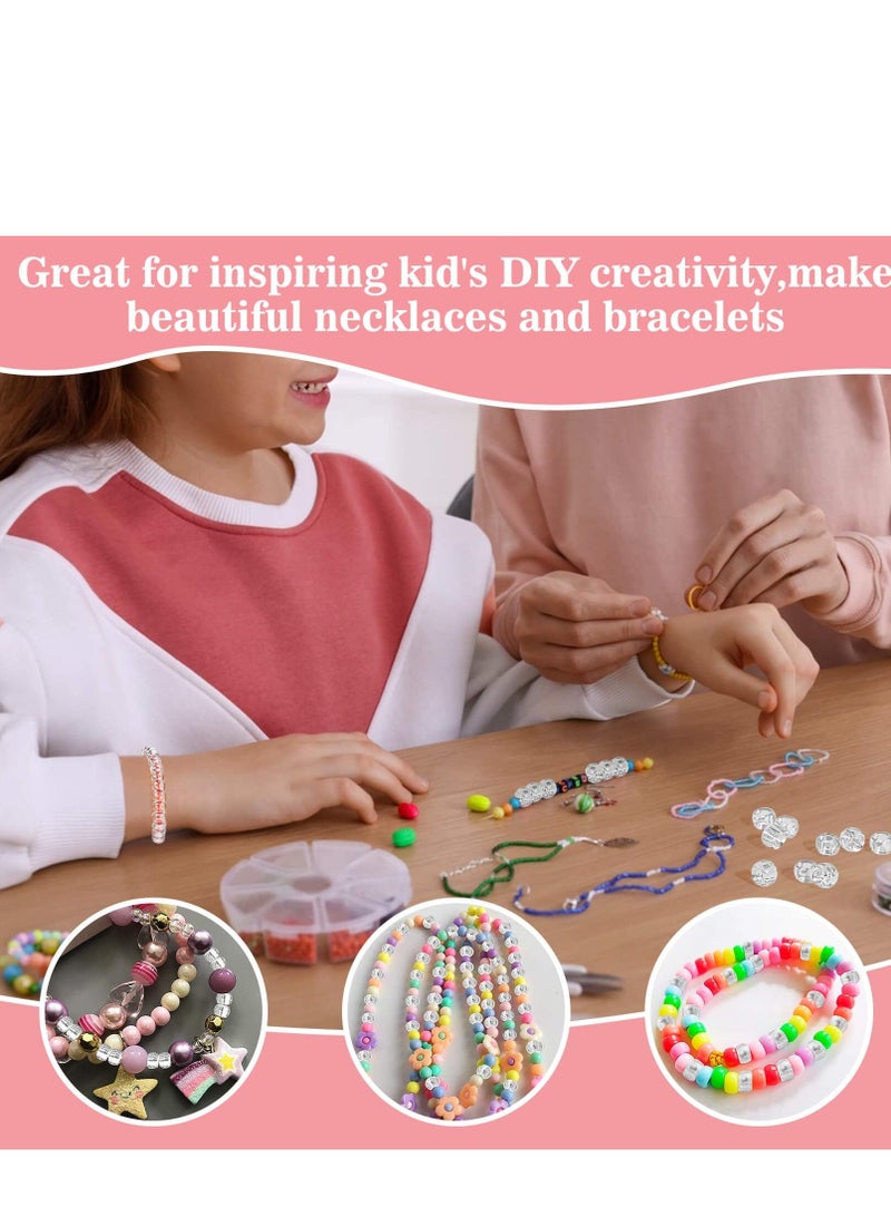 Excefore 1000+ Pcs Pony Beads Bulk - Plastic Bracelet Beads 6x9mm Crystal White Clear Pony Beads for Braids DIY Crafts Key Chai Jewelry Making Home Decor Beads - Image 4