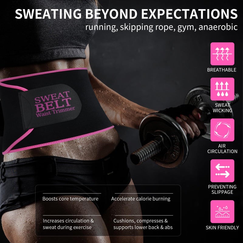 Lisacool Waist Trainer for Women,Sweat Band,Belt for Weight Loss,Waist Trimmer,Waist Cincher Trimmer,Belly Band,Sweat Belt Black/Pink - Image 3