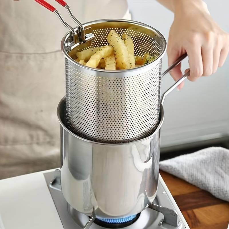 SK SOPPY Small Deep Frying Pot with Strainer Basket | 1200ml Stainless Steel Pan with Handle | Ideal for Frying French Fries/Chicken Wings/Shrimp/Fish/Boiling Butter/Sauce/Gravies/Pasta(1Piece) - Image 2