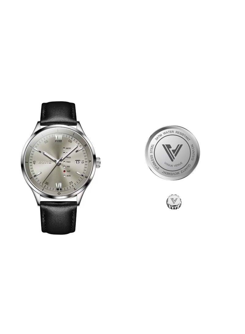 VOGUE VENUE VANTE Series Men's Classic Silver Dial Quartz Watch with Day-Date Display by VOGUE VENUE-VNT013 - Image 2