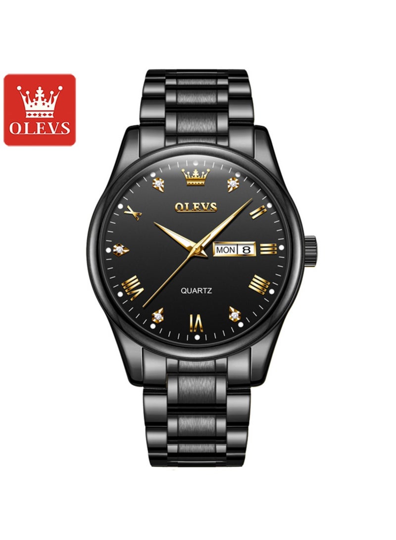 أوليفز ساعة OLEVS كلاسيكية رجالية – كوارتز مضيئة، تصميم أسود بالكامل