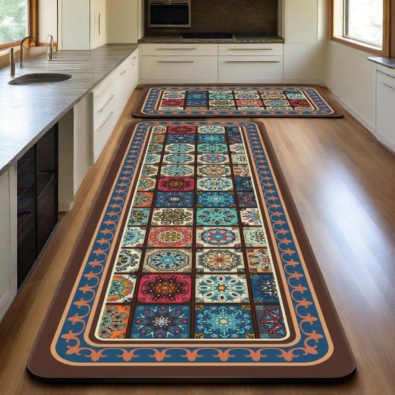 Xlot Kitchen Mats for Floor 2Pcs, Washable Anti Fatigue Mat for Cushioned, 15.7"x23.6"+15.7"x47.2", Waterproof Kitchen Rugs, Non Slip Comfort Standing Mat Rug for Home, Sink, Laundry (boho series 03) - Image 3
