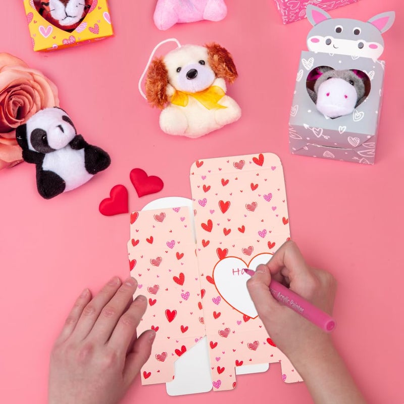 Sofier Valentines Day Gifts For Kids Classroom 24 Pack Valentines Card Boxes With Heart Window Mini Animal Toys Keychains Bulk For Boys Girls Classroom Exchange Party Favor School Teacher Student - Image 4