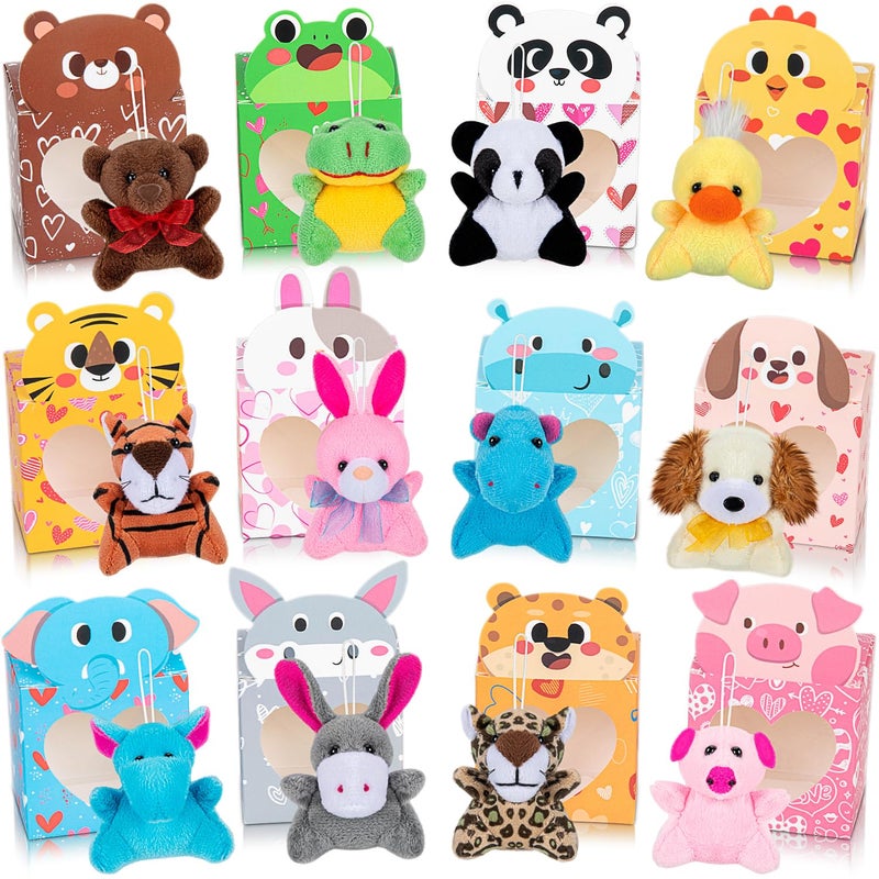 Sofier Valentines Day Gifts For Kids Classroom 24 Pack Valentines Card Boxes With Heart Window Mini Animal Toys Keychains Bulk For Boys Girls Classroom Exchange Party Favor School Teacher Student - Image 1