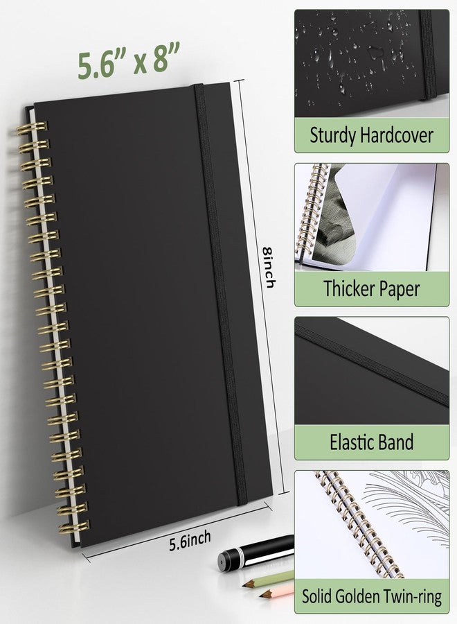 Forvencer 2 Pack Blank Spiral Notebook, 8"x 5.6"Hardcover Sketch Book, 100GSM Thick Paper, Art Sketchbook for Women & Adult, 2 x 100 pages Drawing Book Journal for School Office Drawing, Black - Image 2