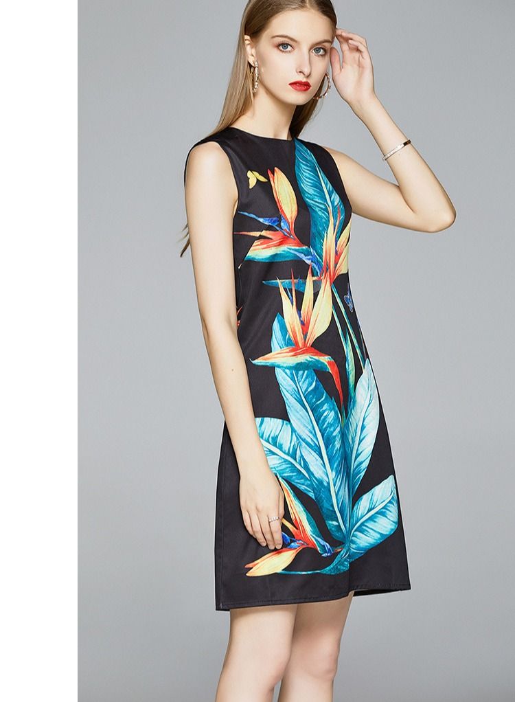 Loquat Women's round neck sleeveless printed vest dress - Image 3