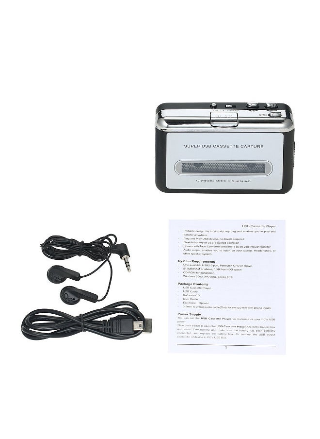Generic - USB Cassette Capture  Cassette Tape-to-MP3 Converter into Computer HiFi Sound Quality Mega Bass Audio Music Player with Earphone - Image 1
