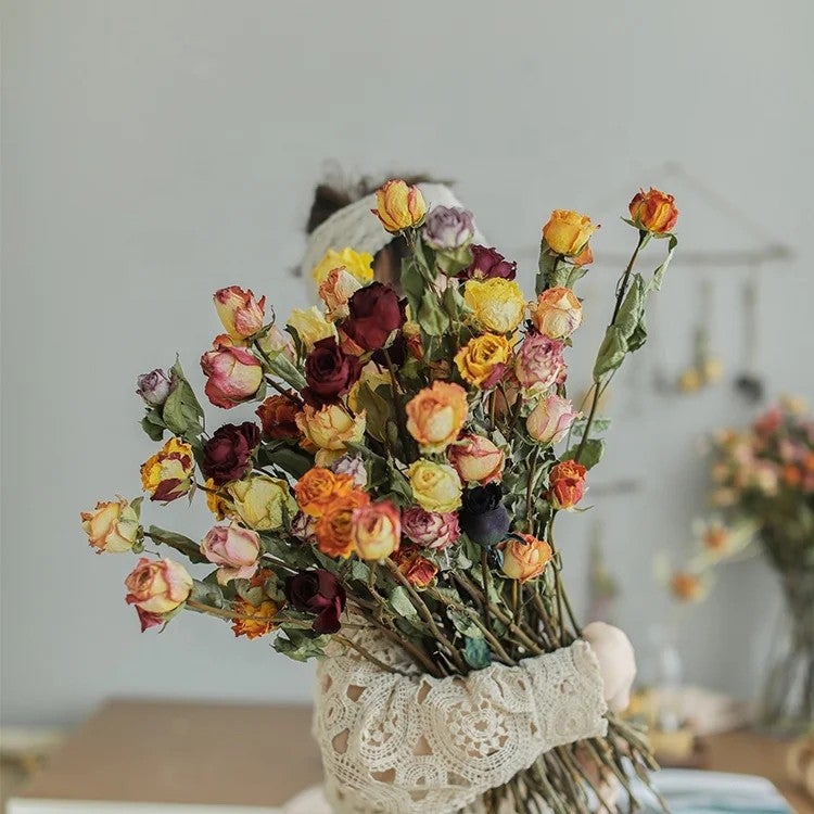Bluejw M008 Natural Dried Roses Bouquet - Forever Lasting Decor, Real Dry Flowers & Plants Arrangement - Image 2