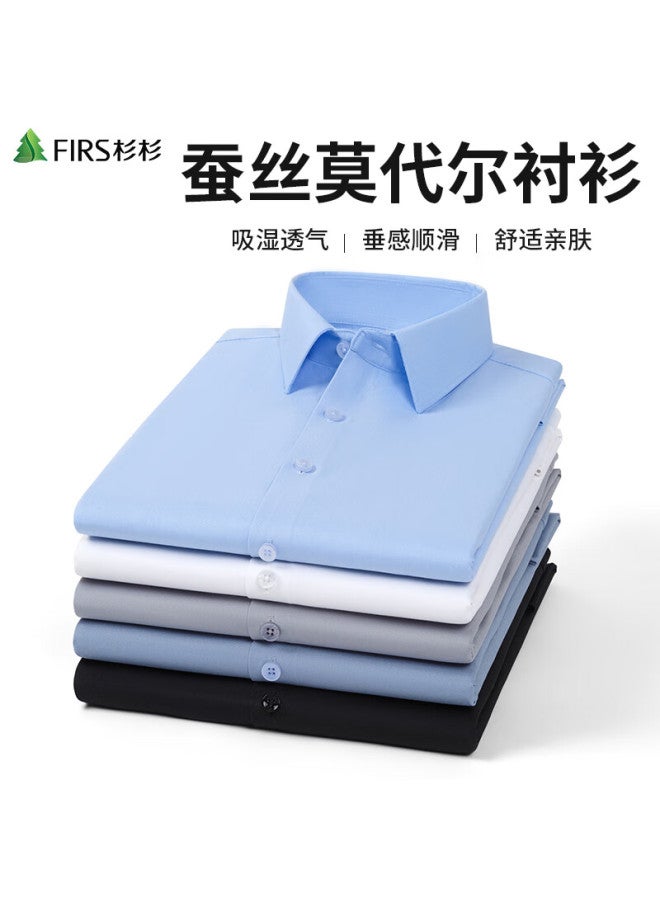 FIRS Shanshan Men's Modal Soft Business Casual Wrinkle-free Shirt With Mulberry Silk Long Sleeve Shirt 19102 42 - Image 2