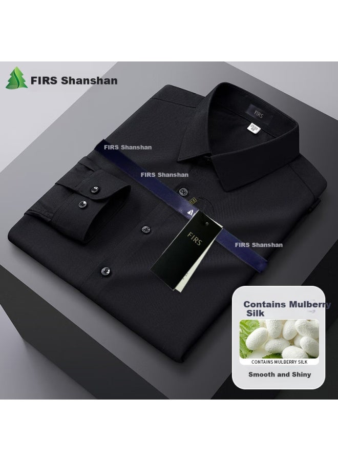 FIRS Shanshan Men's Modal Soft Business Casual Wrinkle-free Shirt With Mulberry Silk Long Sleeve Shirt 19102 42 - Image 1