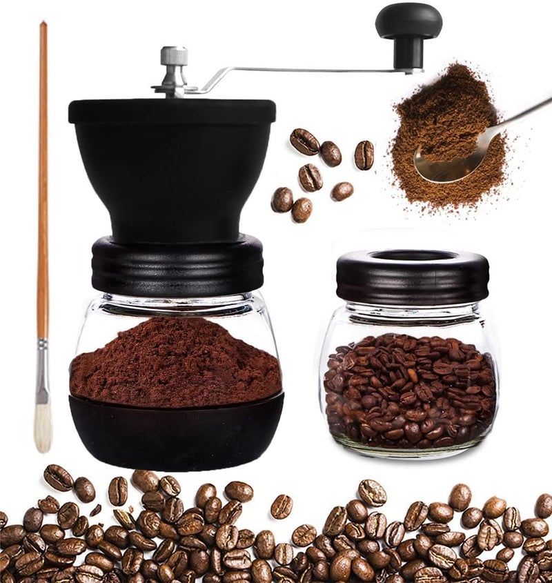 Mixpresso Manual Coffee Grinder Set Hand Coffee Mill With Conical Ceramic Burr Two Glass Jars And Soft Brush Manual Coffee Bean Grinder  Spice Grinder