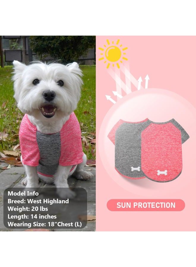 KYEESE 2 Pack Dog Shirts Quick Dry Lightweight Stretchy Dog T-Shirts with Reflective Label Raglan Sleeve Sun Protection Pet Clothes for Small Dogs, Coral Red+Grey, S - Image 2