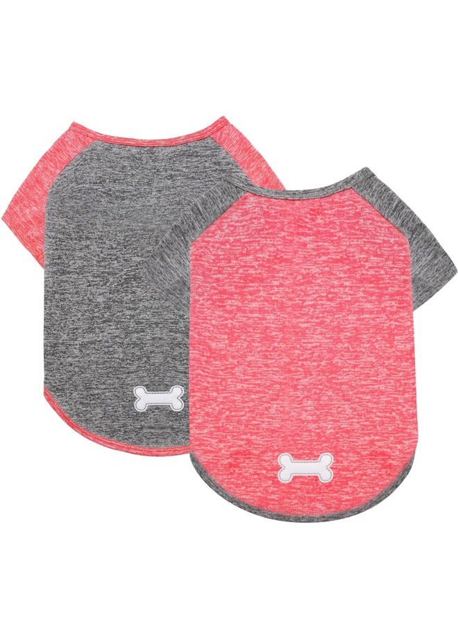 KYEESE 2 Pack Dog Shirts Quick Dry Lightweight Stretchy Dog T-Shirts with Reflective Label Raglan Sleeve Sun Protection Pet Clothes for Small Dogs, Coral Red+Grey, S - Image 1