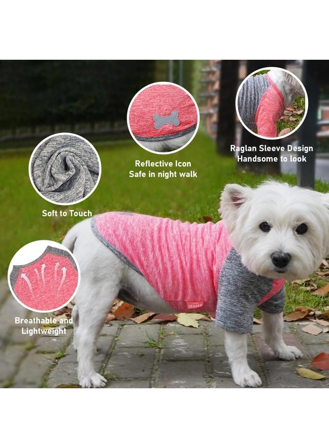 KYEESE 2 Pack Dog Shirts Quick Dry Lightweight Stretchy Dog T-Shirts with Reflective Label Raglan Sleeve Sun Protection Pet Clothes for Small Dogs, Coral Red+Grey, S - Image 3