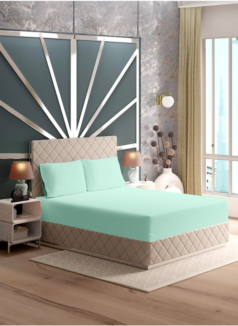 American Linen King Plain Fitted Sheet with 2 Pillow Case 200 x 200 Cm Mint Green  - Image 1