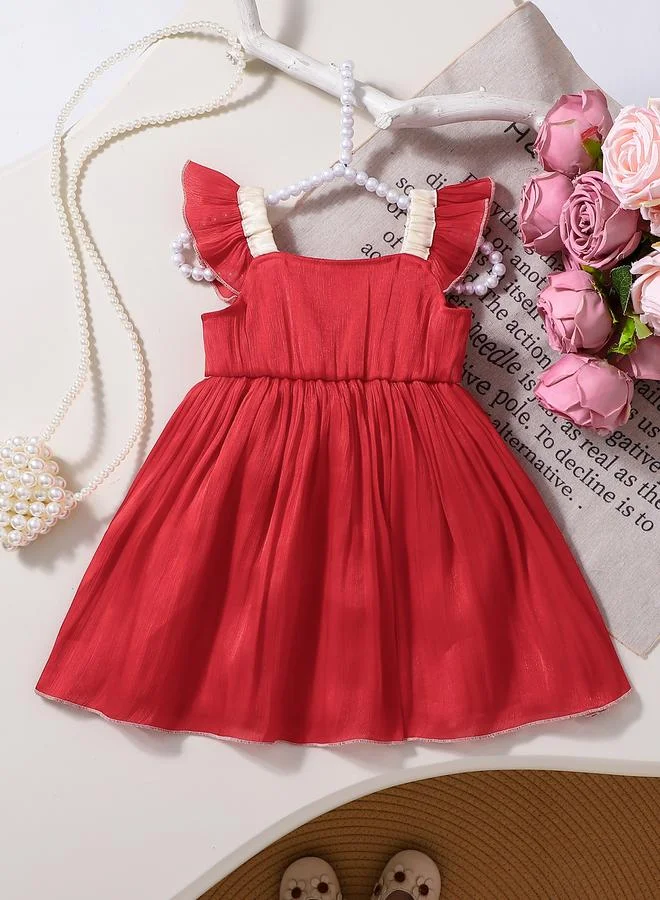 تايك تو Girls Red Ruffled Detail Dress with Bow