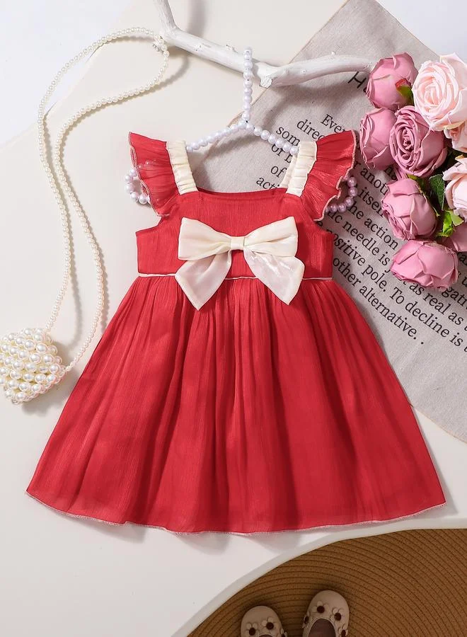 تايك تو Girls Red Ruffled Detail Dress with Bow